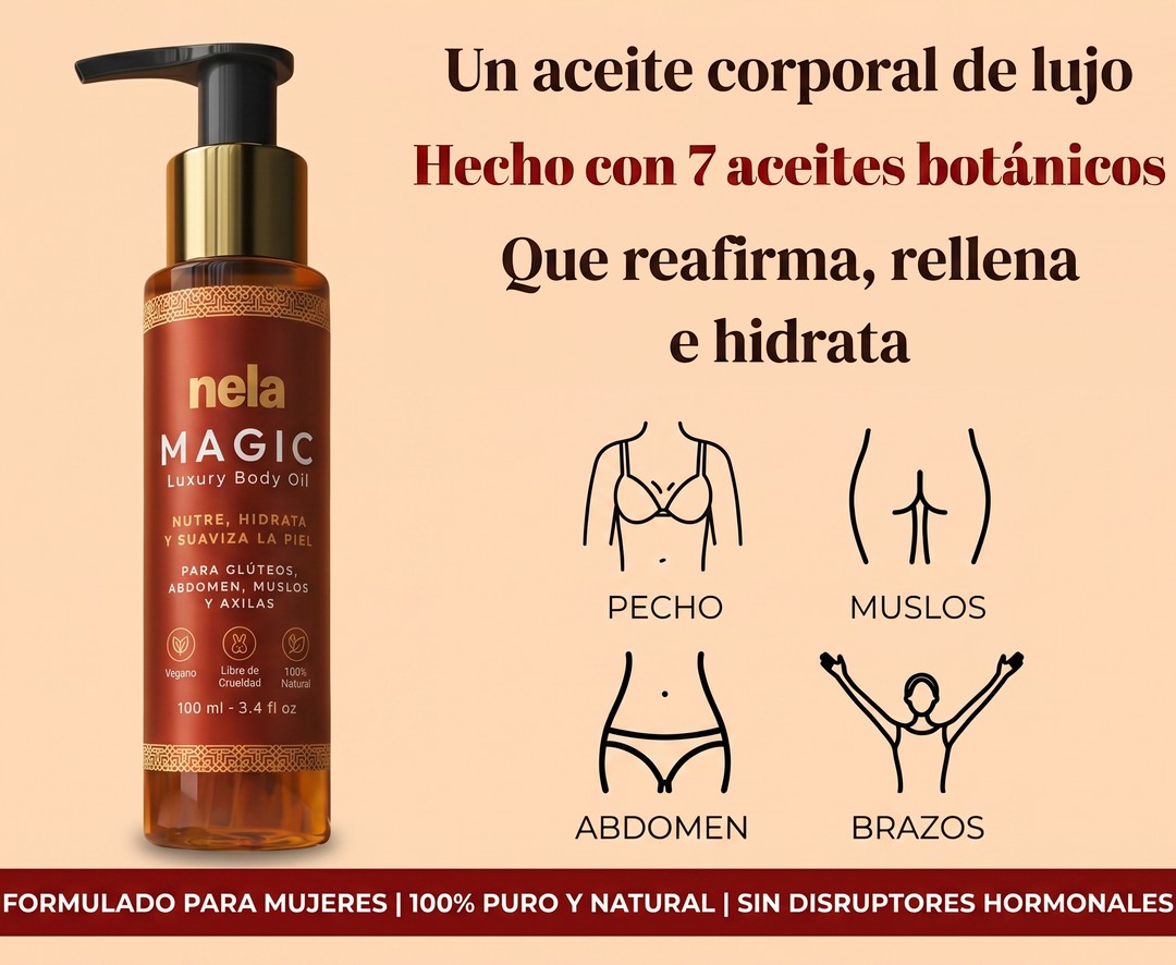 Aceite corporal de lujo hecho con 7 aceites botánicos que reafirma e hidrata